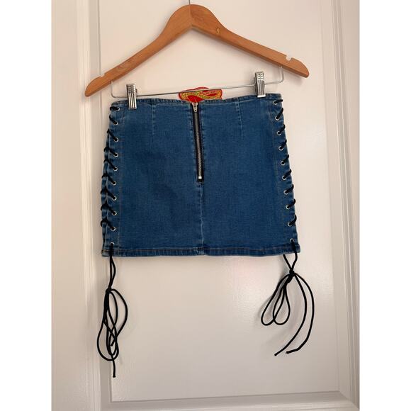 EDIKTED I Love Haters‎ Denim Mini Skirt XS Y2K Streetwear - Picture 4 of 4